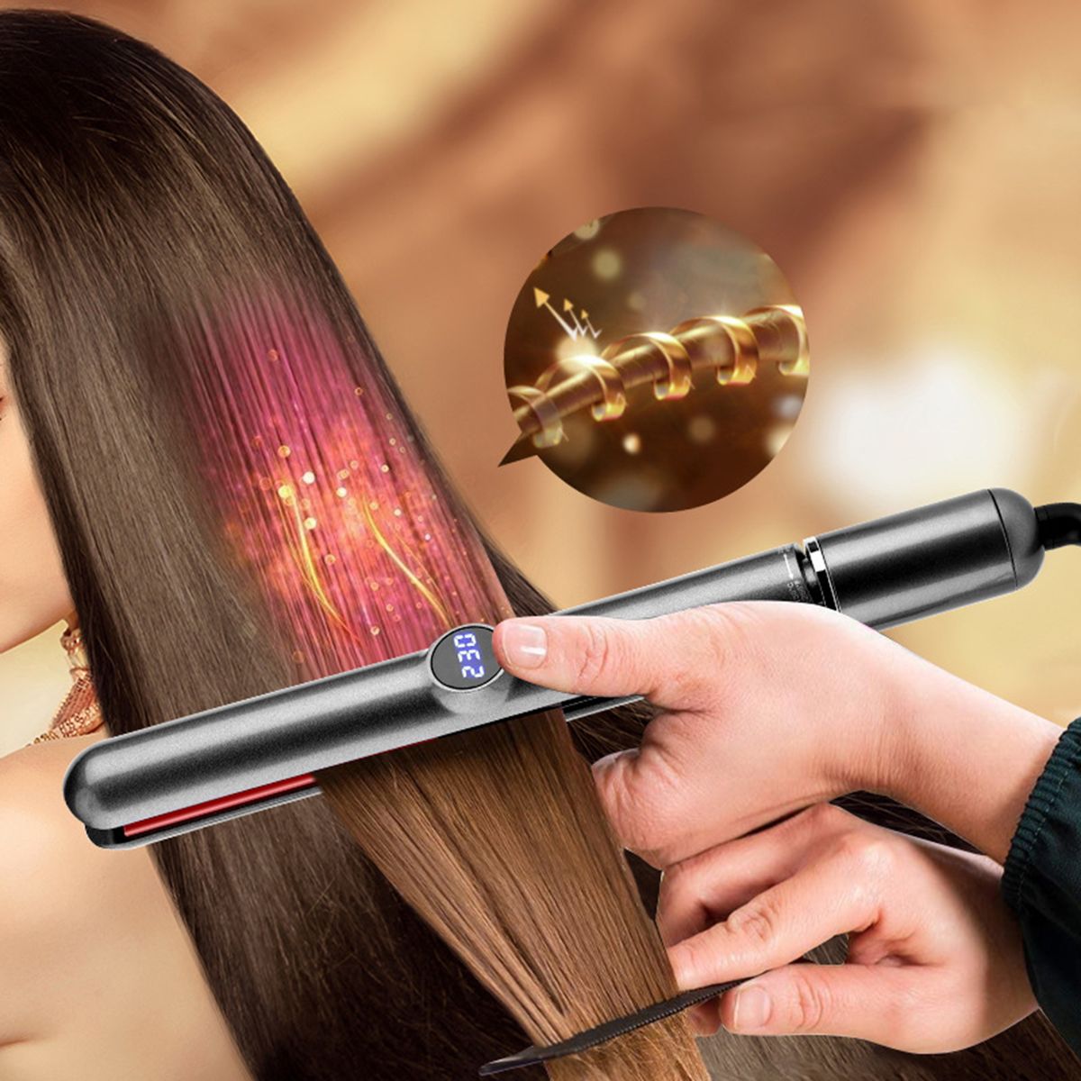 2 In 1 Hair Straightener Curler 3D Drifting Plate LCD
