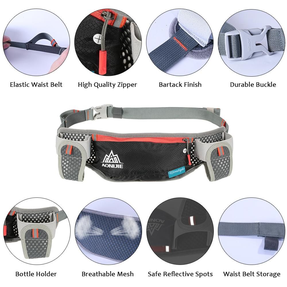 AONIJIE Running Hydration Belt Bottle Holder Belt Reflective Running Water Belt Fanny Pack Waist Packs