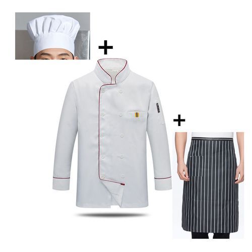 3pcs Chef Men's Signature Lightweight Chef Coat (Have Hat +apron)
