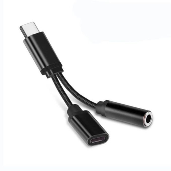 2in1 USB-  Type   To 3.5mm Ja K AUX Audio  Able  Harging  Able-black