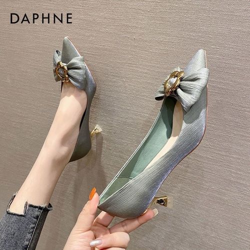 Temperament Shallow Pump Pointed Bow High Heels -Green