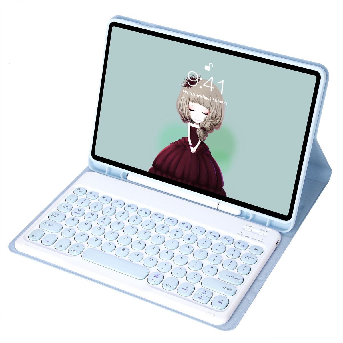 Bluetooth Keyboard Leather Case For Samsung Galaxy Tab S6 Lite 10.4 Inch SM-P610 / SM-P615(White Ice)