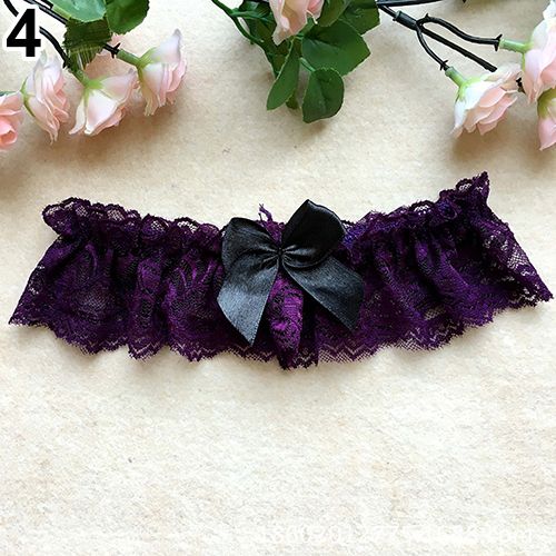 Women\'s Cute Cosplay Elastic Lace Bowknot Thigh Leg-Purple