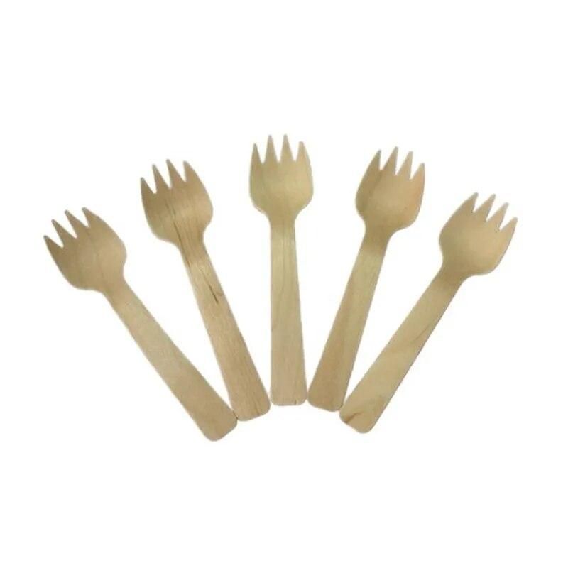 100Pcs Disposable Wooden Cutlery Forks Party Dessert Utensils Tableware Wooden Fork Flatware Wood Cutlery Pitchfork