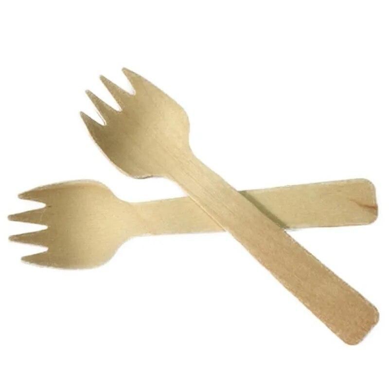 100Pcs Disposable Wooden Cutlery Forks Party Dessert Utensils Tableware Wooden Fork Flatware Wood Cutlery Pitchfork