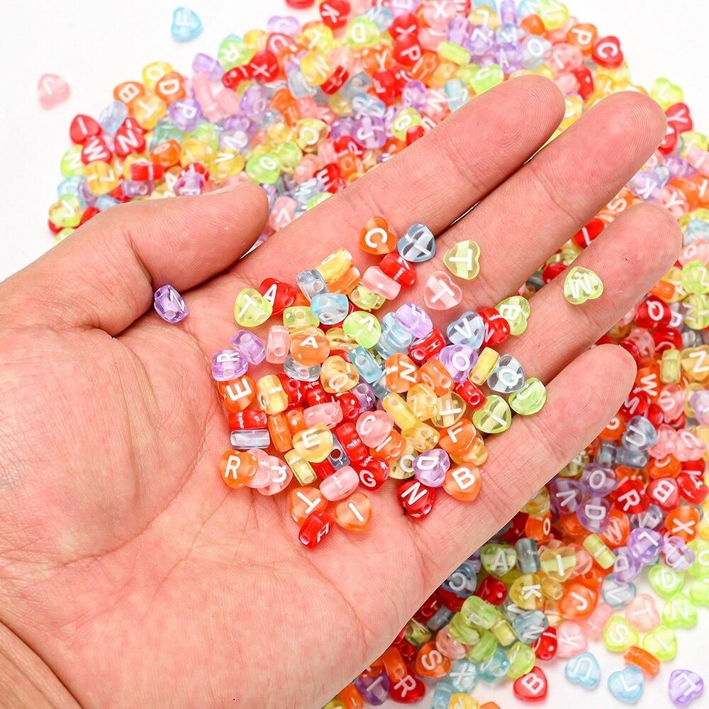 100pcs/lot  Heart Acrylic Letter Beads Colorful Alphabet Loose Spacer Beads For Jewelry Making DIY Handmade Bracelet Necklace