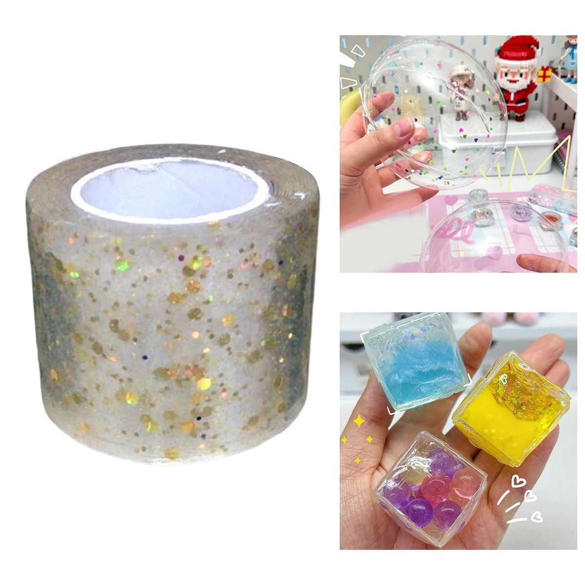 Nano Glitter Tape Reusable For Handmade Ball Blow Bubbles Pinch Toy