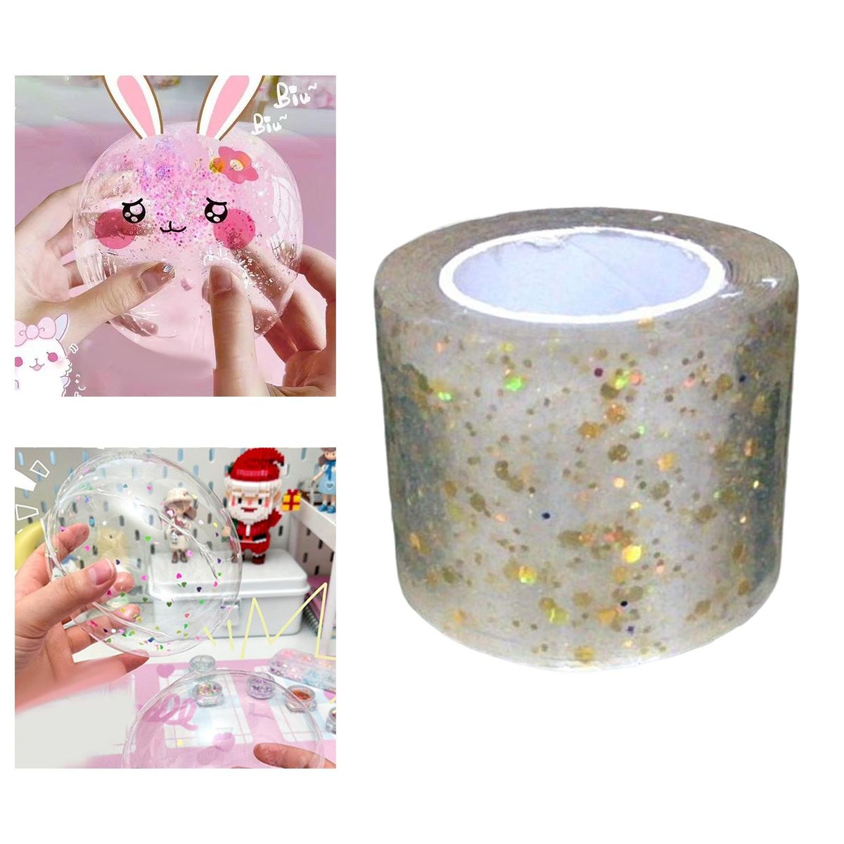 Nano Glitter Tape Reusable For Handmade Ball Blow Bubbles Pinch Toy