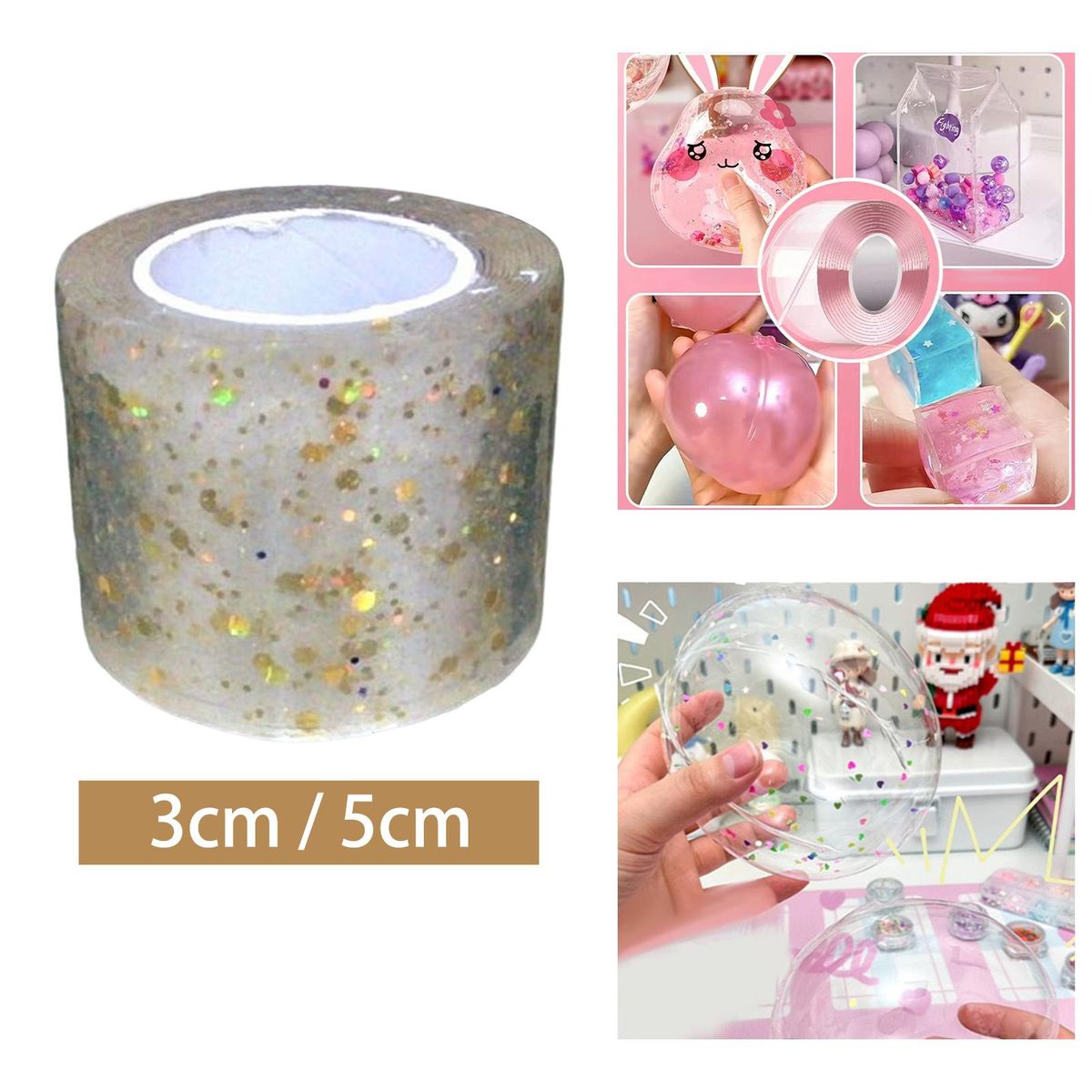 Nano Glitter Tape Reusable For Handmade Ball Blow Bubbles Pinch Toy