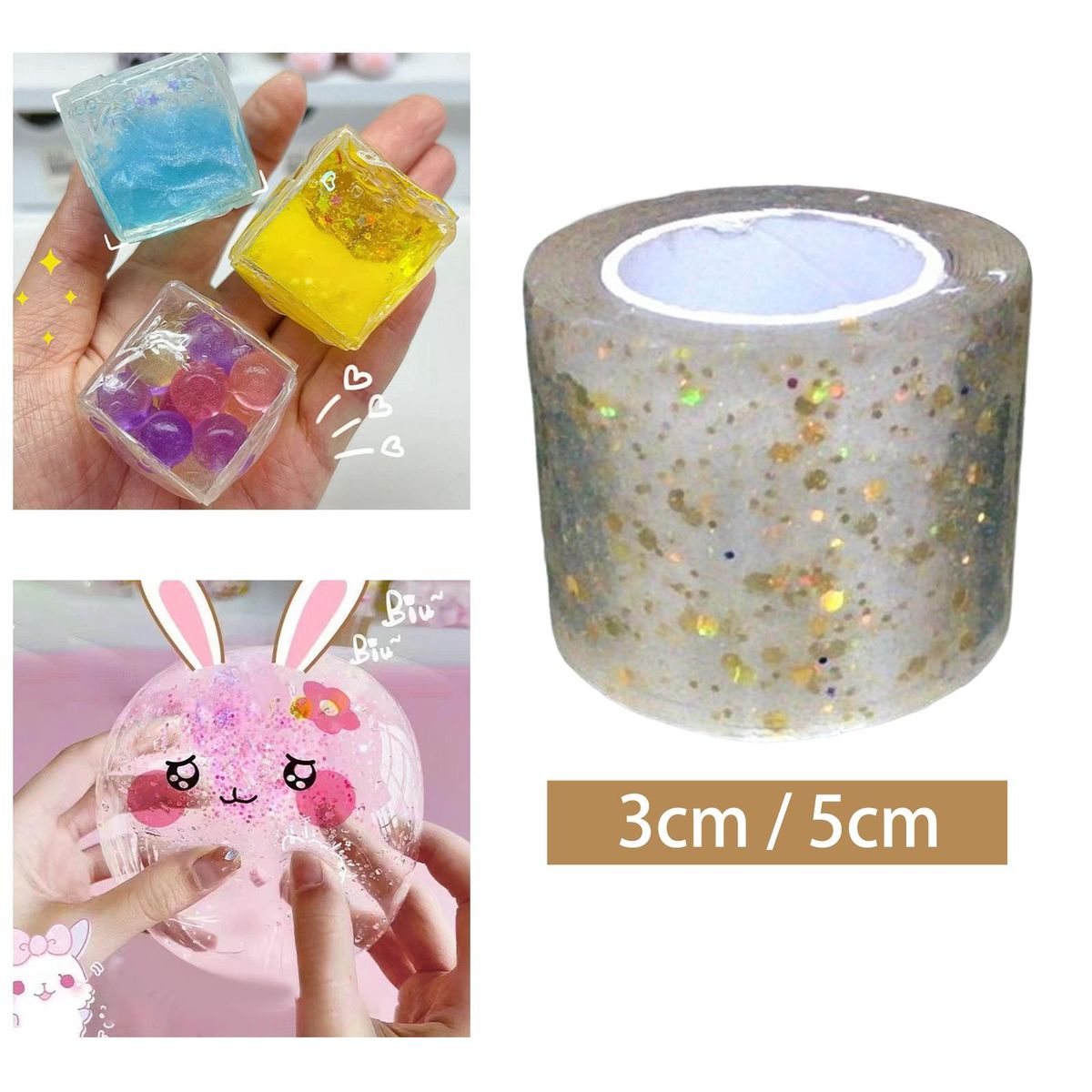 Nano Glitter Tape Reusable For Handmade Ball Blow Bubbles Pinch Toy
