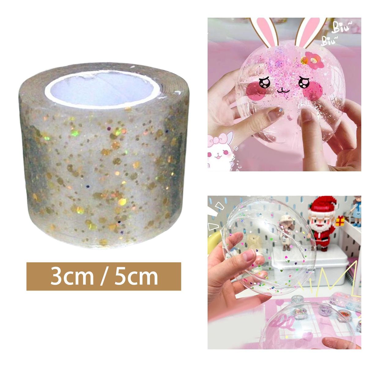 Nano Glitter Tape Reusable For Handmade Ball Blow Bubbles Pinch Toy