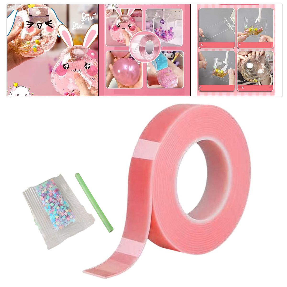 Nano Mounting Tape Bubble Blowing For Sensory Toy 1mmx3cmx1m Pink