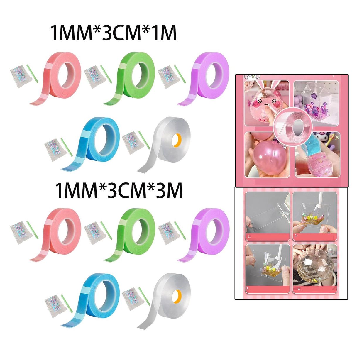 Nano Mounting Tape Bubble Blowing For Sensory Toy 1mmx3cmx1m Pink