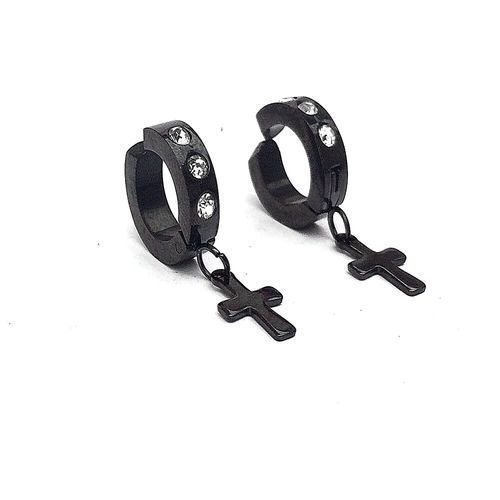 Men Non Piercing Earrings (Clip On) With Cross