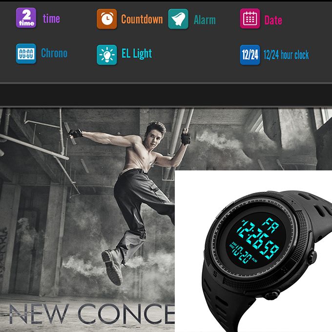 Men's Multi Functional Sports Waterproof Electronic Watch
