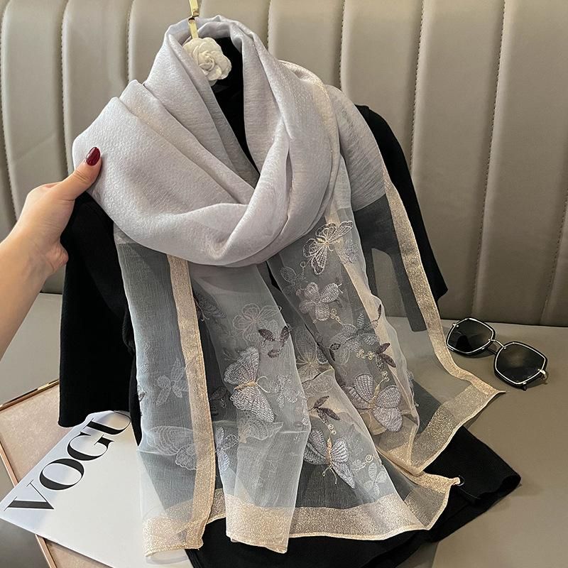 70*180CM Luxury Pure Silk Scarf Shawl Women Spring Autumn Long Scarves Ladies Fashion Embroidered Silk Neckerchief Hijab New