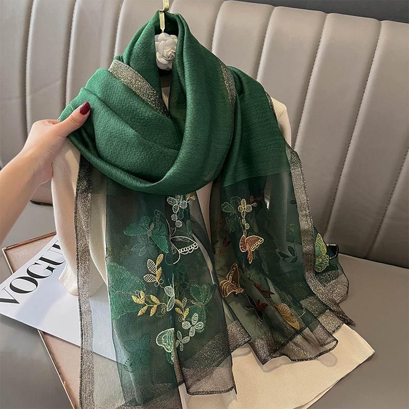 70*180CM Luxury Pure Silk Scarf Shawl Women Spring Autumn Long Scarves Ladies Fashion Embroidered Silk Neckerchief Hijab New