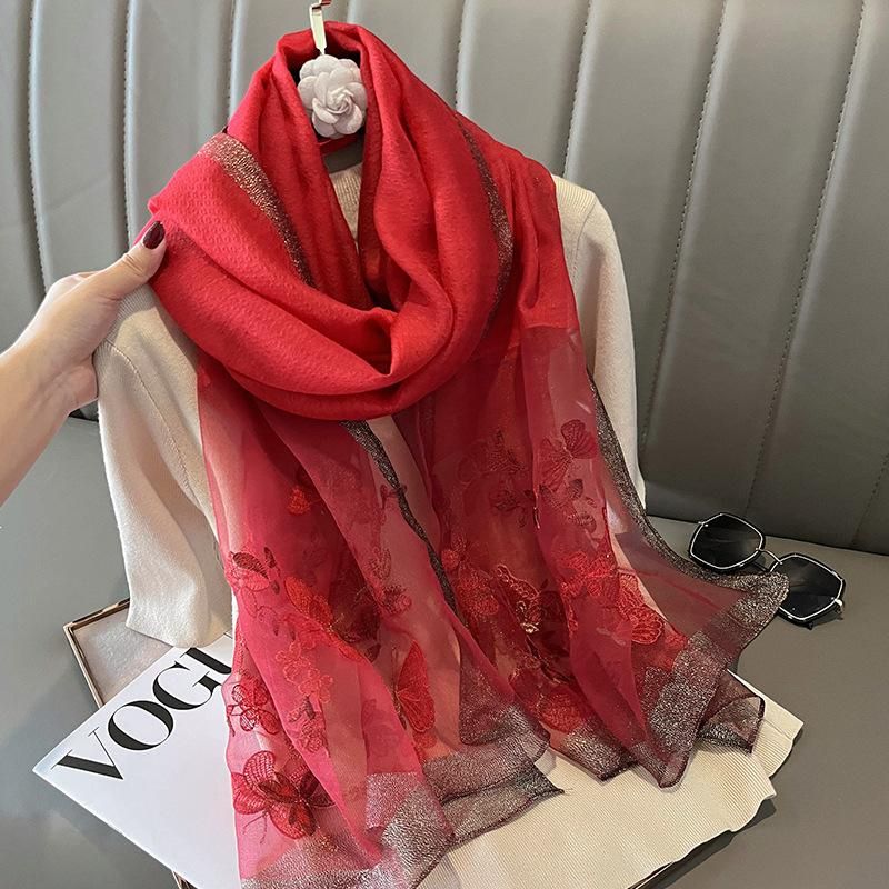 70*180CM Luxury Pure Silk Scarf Shawl Women Spring Autumn Long Scarves Ladies Fashion Embroidered Silk Neckerchief Hijab New