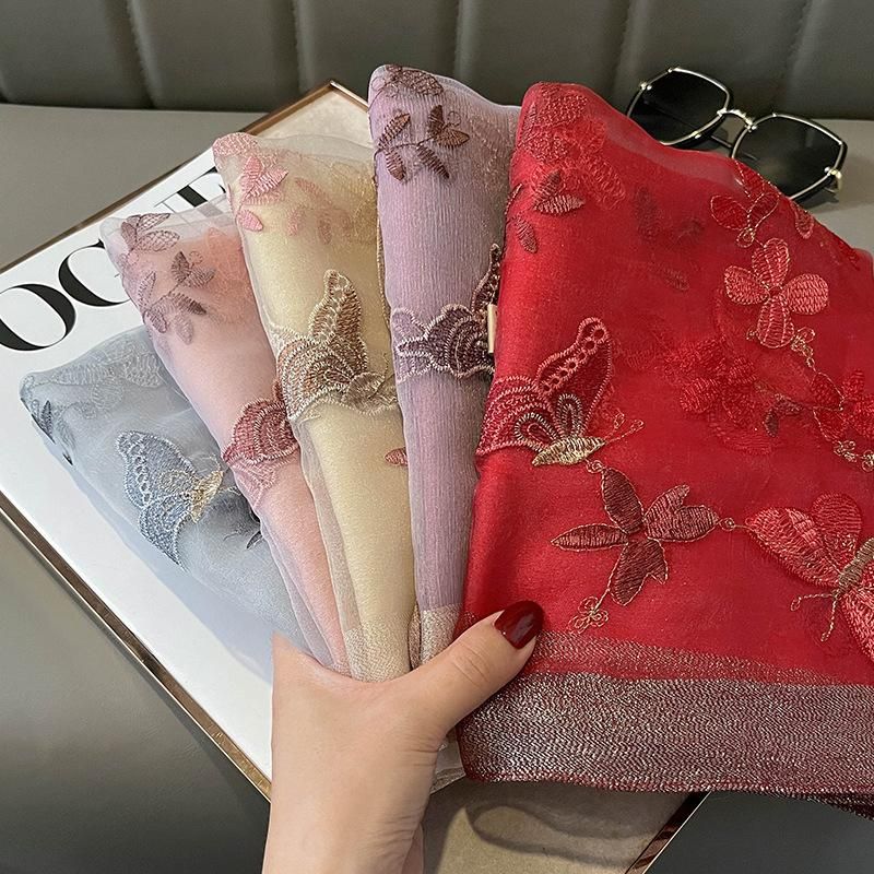 70*180CM Luxury Pure Silk Scarf Shawl Women Spring Autumn Long Scarves Ladies Fashion Embroidered Silk Neckerchief Hijab New