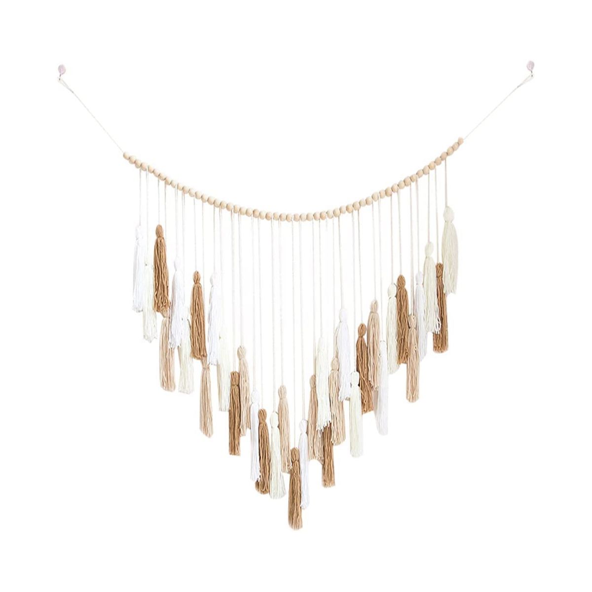 Macrame Wall Hanging Decor 39X43In Boho Woven Tapestry White Beige Khaki Macromay Wall Decor with Wood Bead