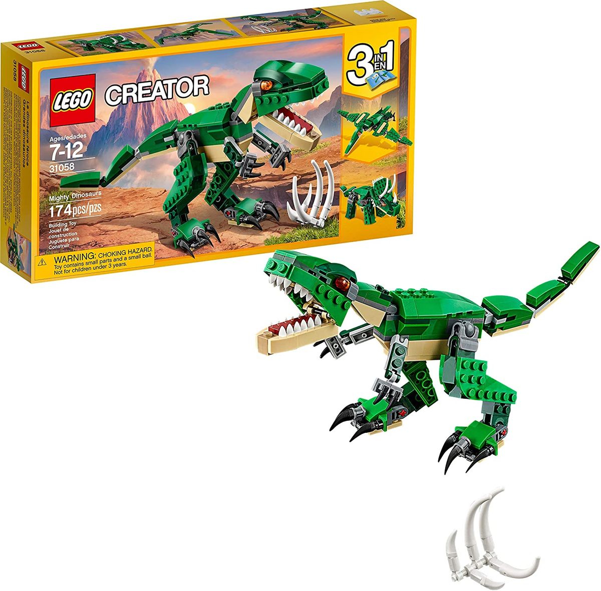 Creator Mighty 3-in-1 Dinosaurs Set 31058 (174 Pieces)