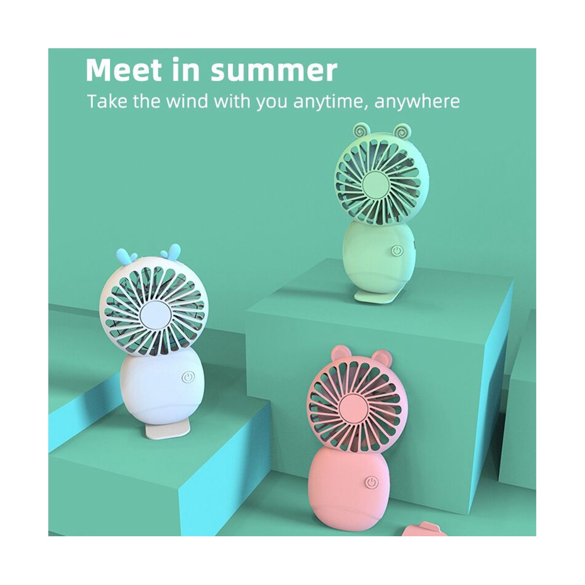 Fan Cartoon Fan Hand-Held Fan for Outdoor Mini Electric Fan,Pink