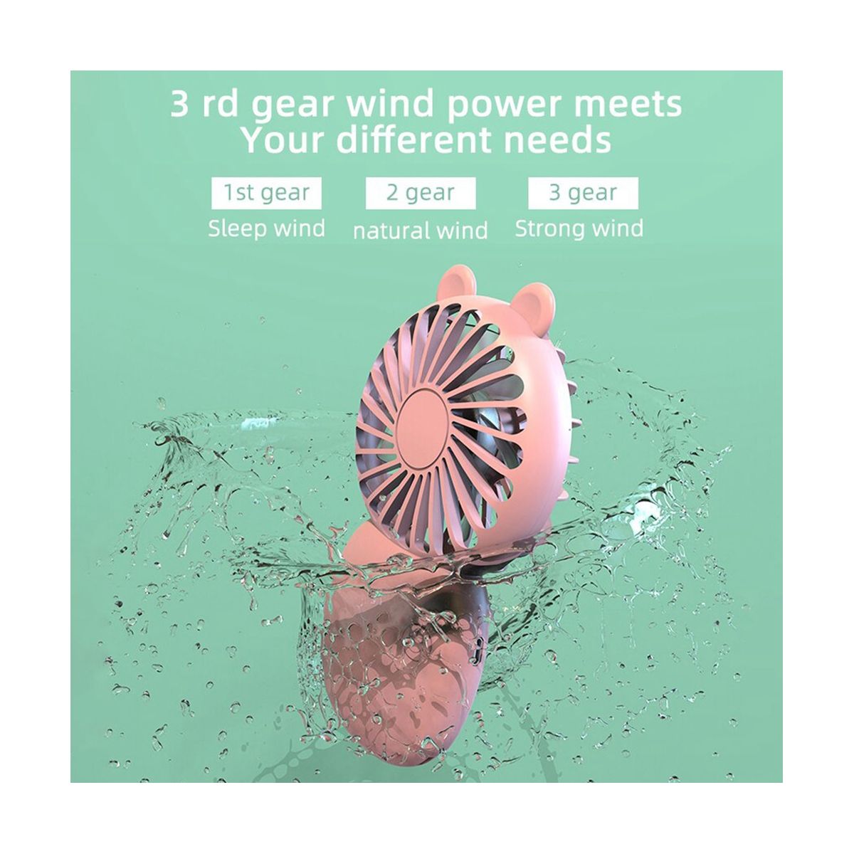 Fan Cartoon Fan Hand-Held Fan for Outdoor Mini Electric Fan,Pink