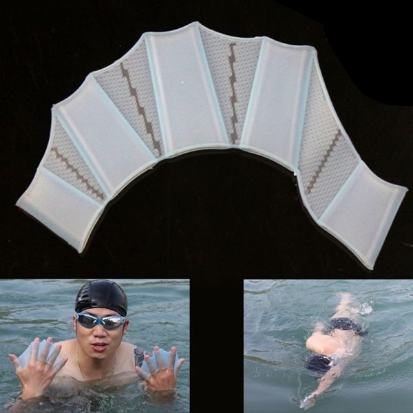 Silicone Swimming Web Fins Hand Flippers Training Gloves, M(Blue)