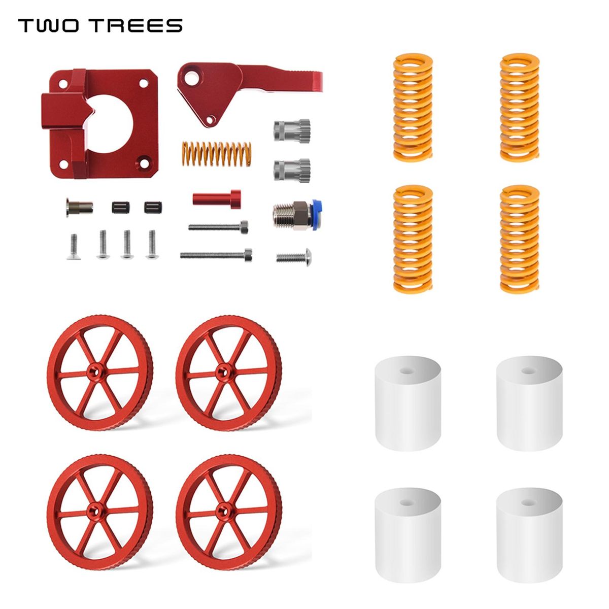 TWO TREES All Metal Feeder Extruder Frame and 4PCS Hand Twist Leveling Nut 4PCS Silicone Columns with 4PCS Heated Bed Springs for Creality Ender-3/Ender-3 Pro/ CR-10 Series 3D Printer Parts & Accessories Upgraded