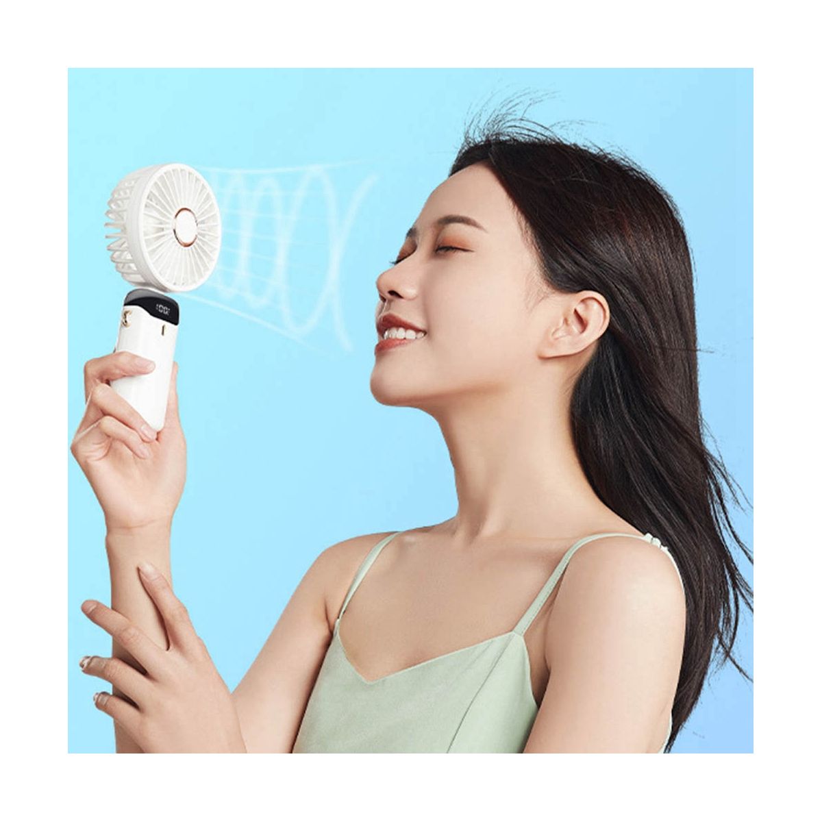 Portable Hand- Fan Office Desktop Multifunctional Folding Double-Headed Small Fan with A Neck LanyardWhite