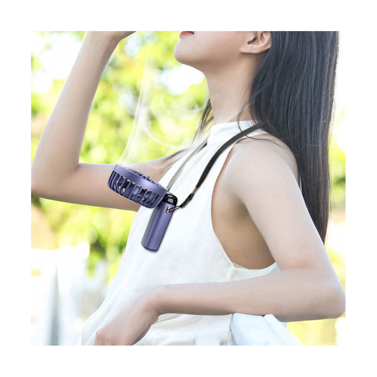 Portable Hand- Fan Office Desktop Multifunctional Folding Double-Headed Small Fan with A Neck LanyardWhite