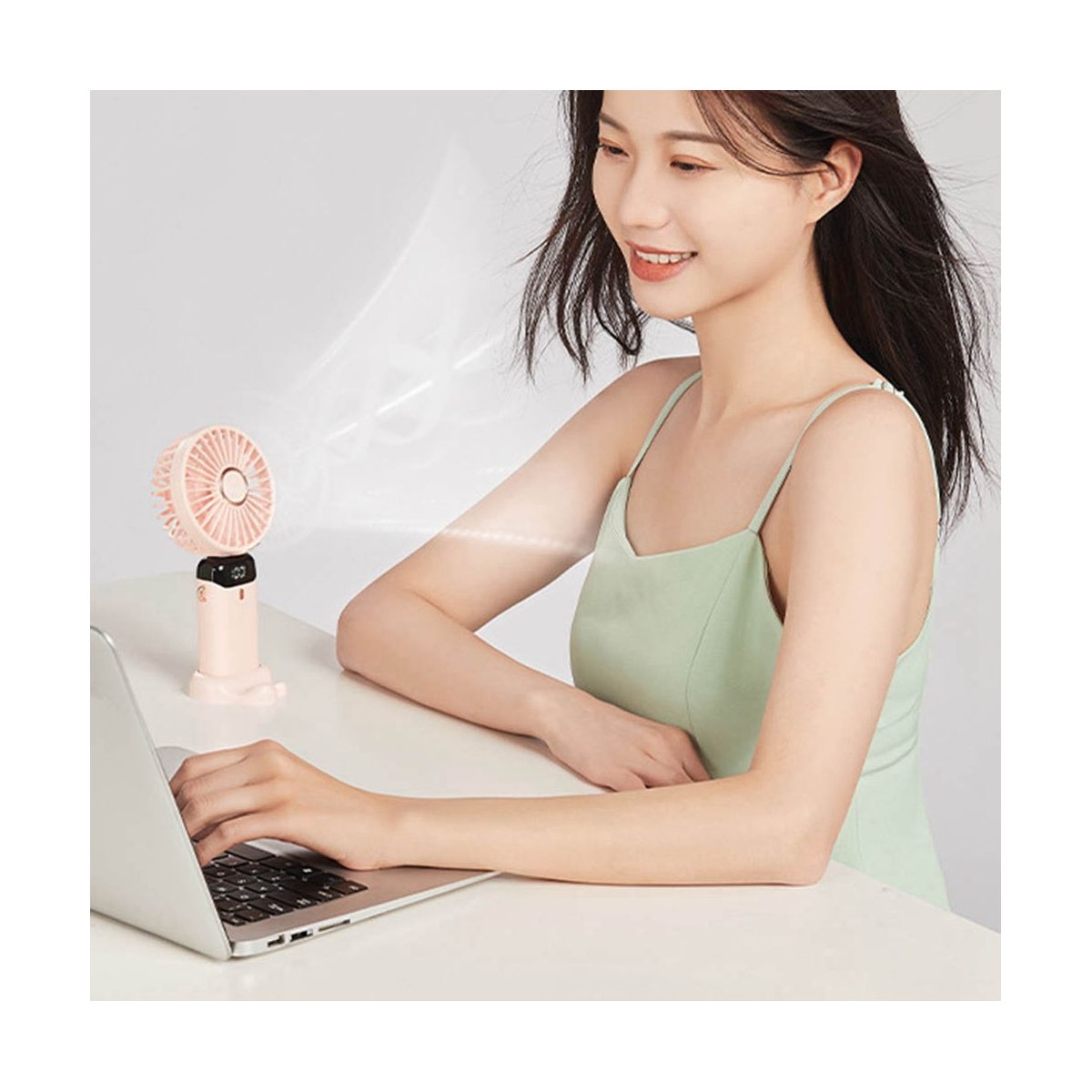 Portable Hand- Fan Office Desktop Multifunctional Folding Double-Headed Small Fan with A Neck LanyardWhite
