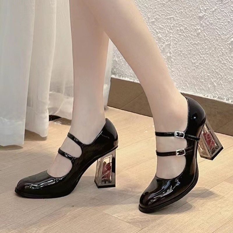 (073-Claret)Shoes For Women 2023 Brand Transparent Flowers Women's High Heel Summer Casual Sex JIN
