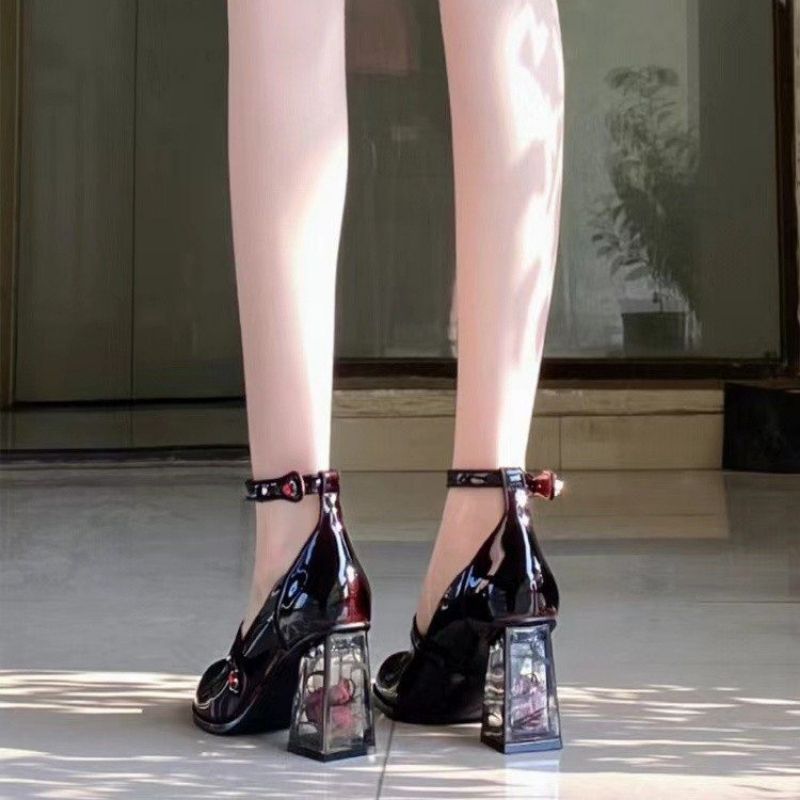 (073-Claret)Shoes For Women 2023 Brand Transparent Flowers Women's High Heel Summer Casual Sex JIN