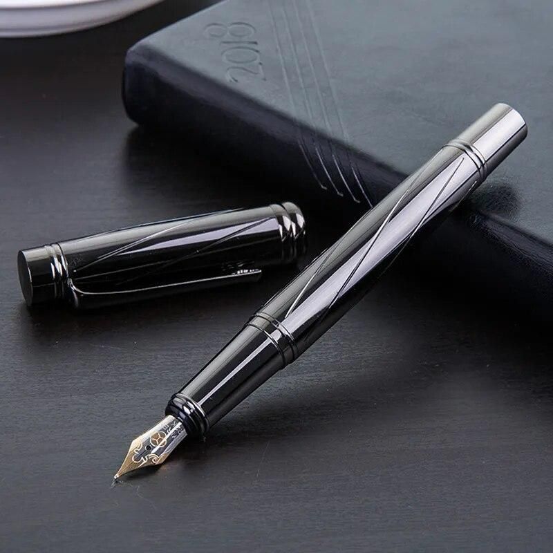 High Quality Metal Silver Fountain Pen Luxury Brand Office Business Writing Ink Pens 0.5mm Nib School Stationery Gifts Supplies