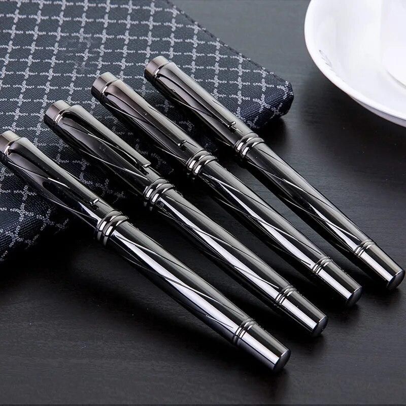 High Quality Metal Silver Fountain Pen Luxury Brand Office Business Writing Ink Pens 0.5mm Nib School Stationery Gifts Supplies