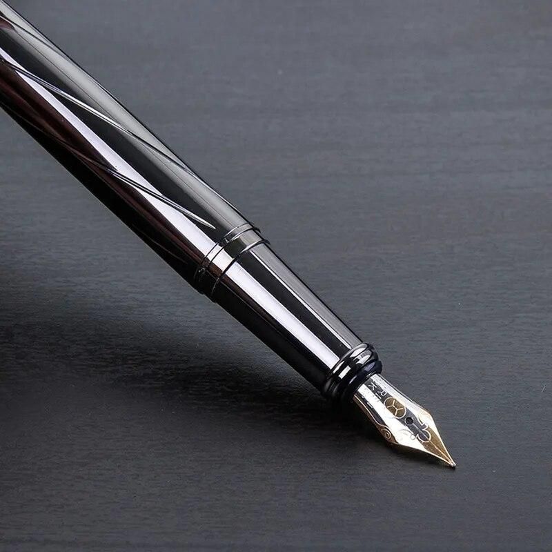 High Quality Metal Silver Fountain Pen Luxury Brand Office Business Writing Ink Pens 0.5mm Nib School Stationery Gifts Supplies