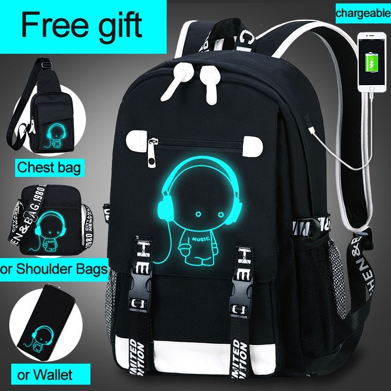 3D Luminous Animation USB Charge School Bag