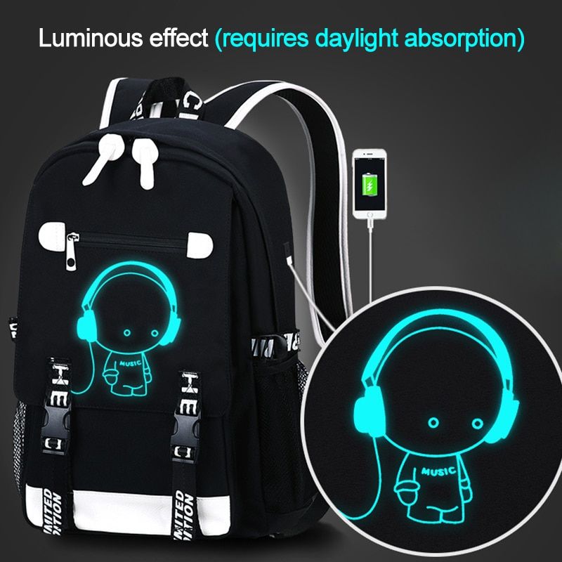 3D Luminous Animation USB Charge School Bag