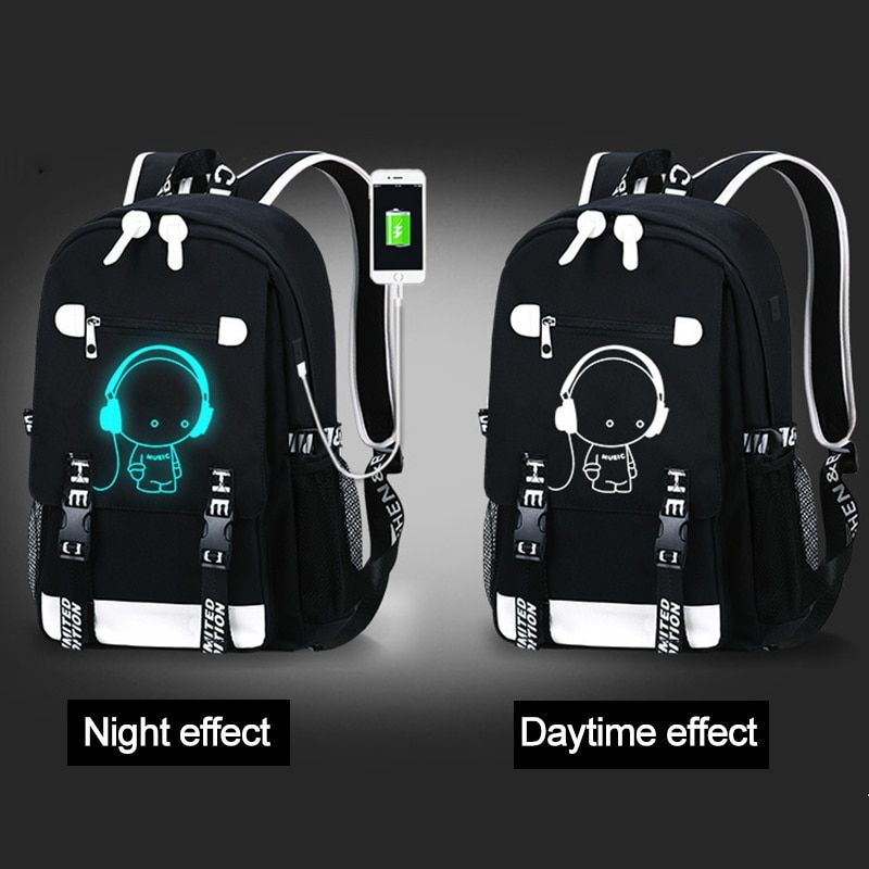 3D Luminous Animation USB Charge School Bag