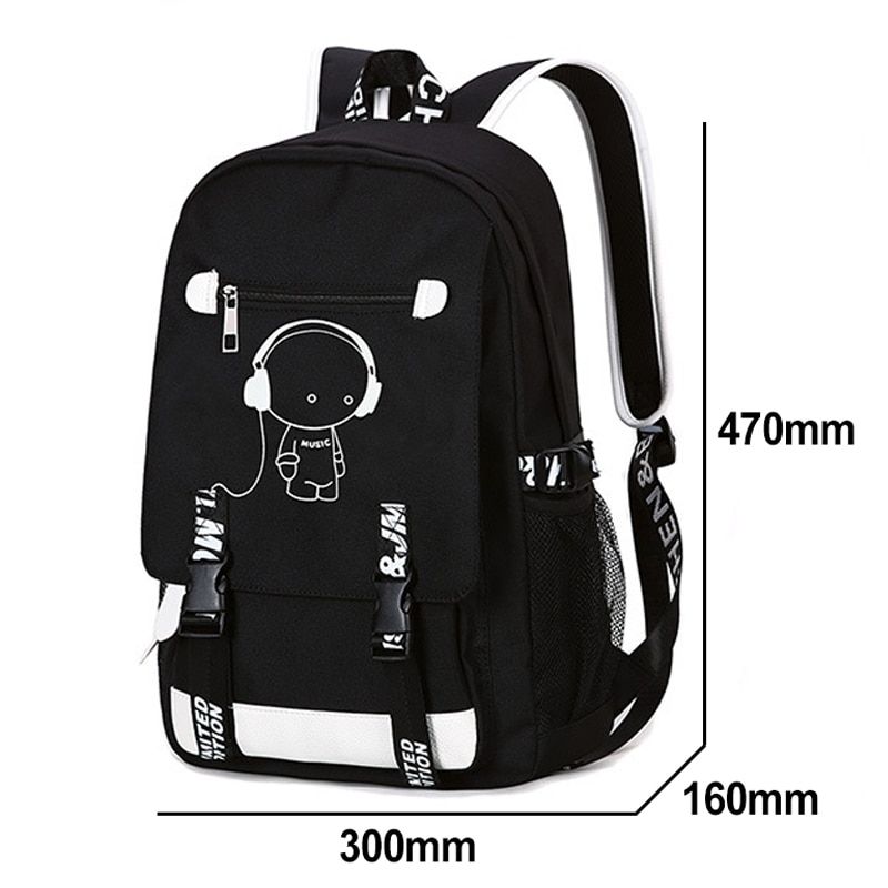 3D Luminous Animation USB Charge School Bag
