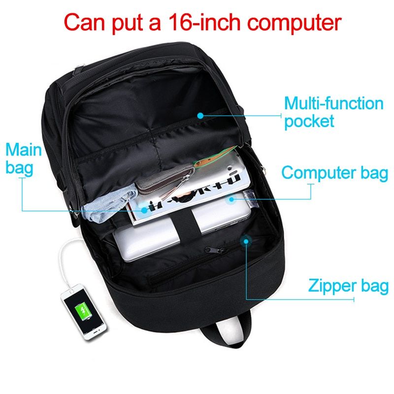 3D Luminous Animation USB Charge School Bag