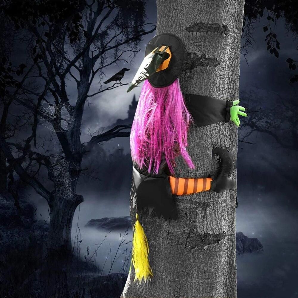 Crashing Witch Into Tree Halloween Crashed Flying Witch Props Hanging Decoration for Halloween Outdoor Tree Yard Door Decor