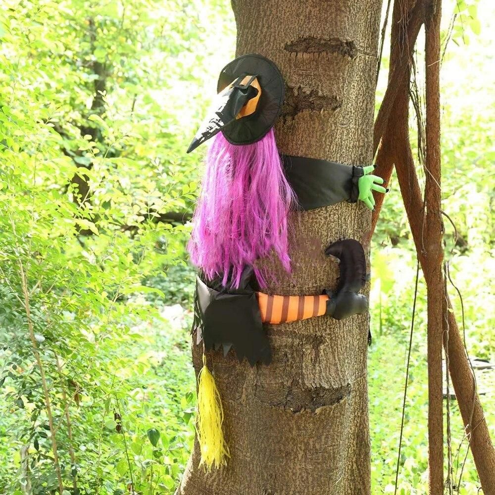 Crashing Witch Into Tree Halloween Crashed Flying Witch Props Hanging Decoration for Halloween Outdoor Tree Yard Door Decor