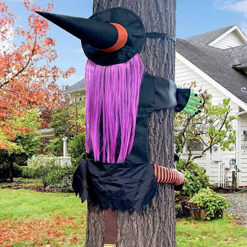 Crashing Witch Into Tree Halloween Crashed Flying Witch Props Hanging Decoration for Halloween Outdoor Tree Yard Door Decor