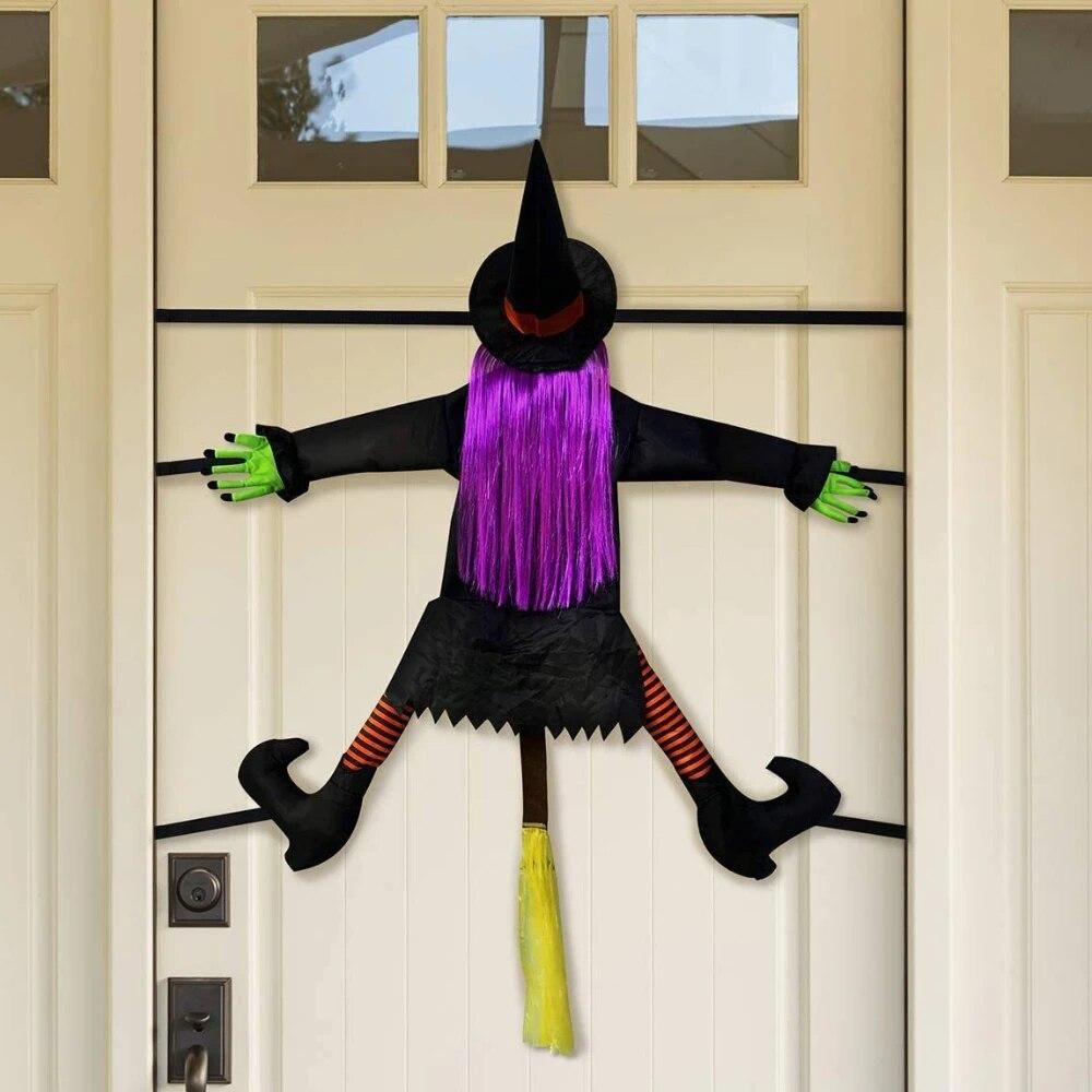 Crashing Witch Into Tree Halloween Crashed Flying Witch Props Hanging Decoration for Halloween Outdoor Tree Yard Door Decor
