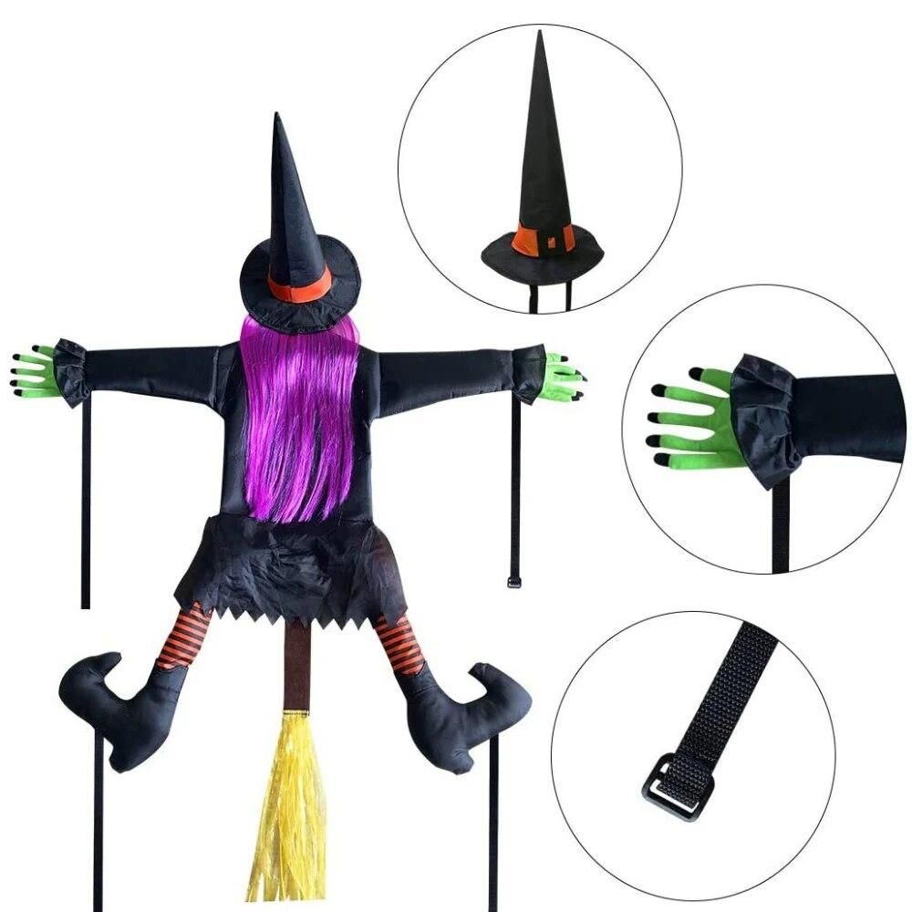 Crashing Witch Into Tree Halloween Crashed Flying Witch Props Hanging Decoration for Halloween Outdoor Tree Yard Door Decor