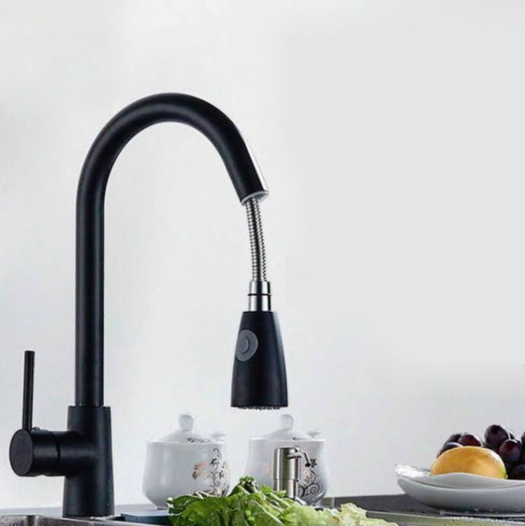 Kitchen Pull-out Faucet, Style:Stainless Steel Black