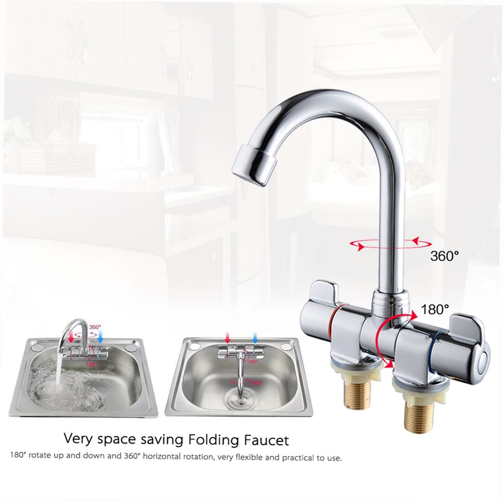 Foldable RV Faucet Rotating Two Handle Deck/Wall Mounted RV