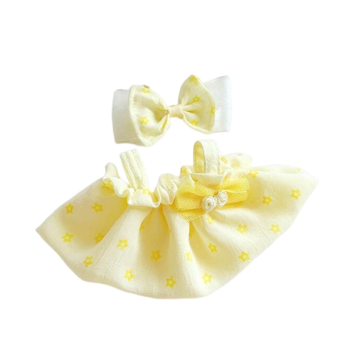 Doll Skirt Set 20cm Cotton Girl Doll Dress Headdress Set Yellow